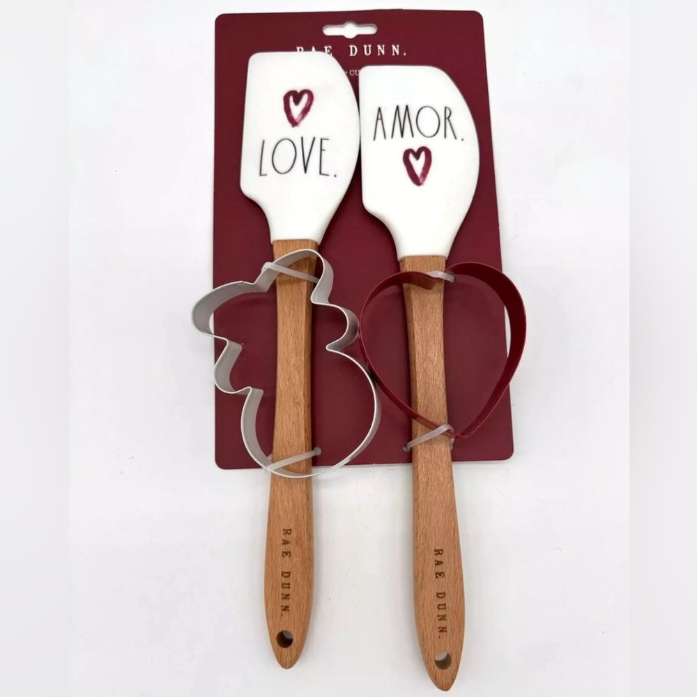 NEW Rae Dunn Valentines Love & Amor Baking set with Spatulas & Cookie Cutters